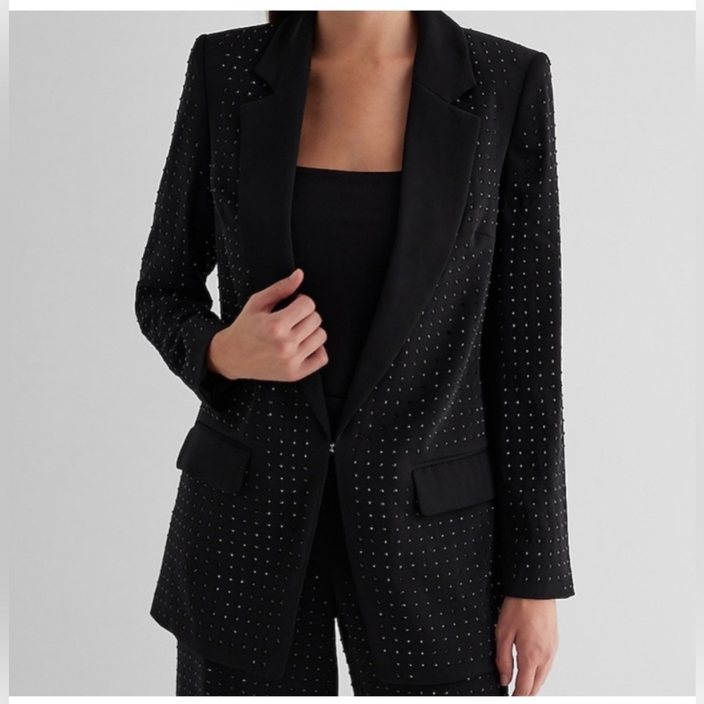 🆕Express Black Studded Women's Boyfriend Blazer XS - Picture 1 of 4